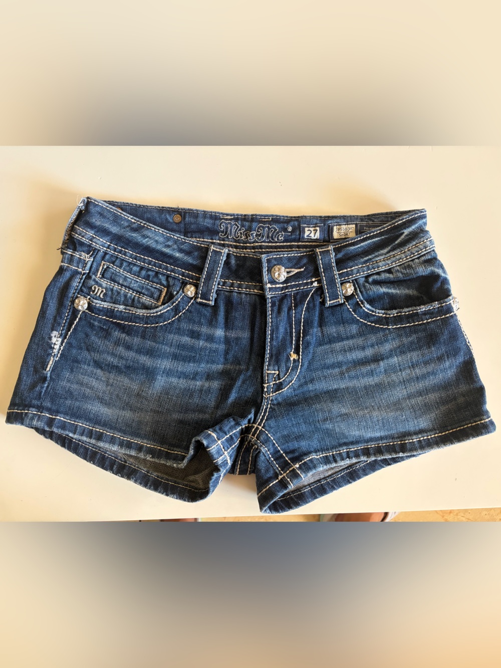 Miss Me Blue Faded Denim Shortie Shorts - Picture 1 of 10